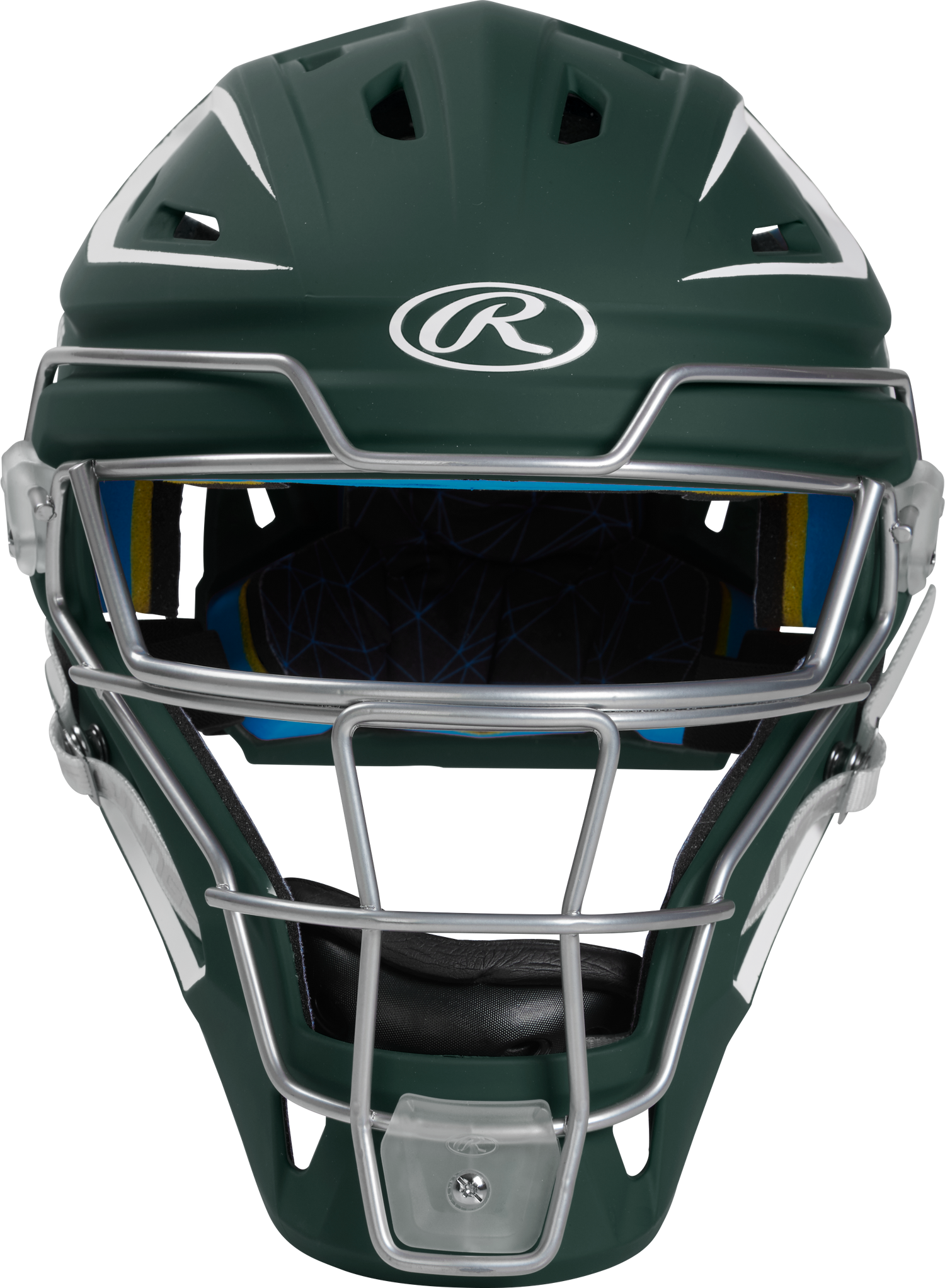 Rawlings-Mach-Matte-2-Tone-CHMCHJ-Junior-Hockey-Style-Catchers-Helmet-Dark-Green-White-Front-View