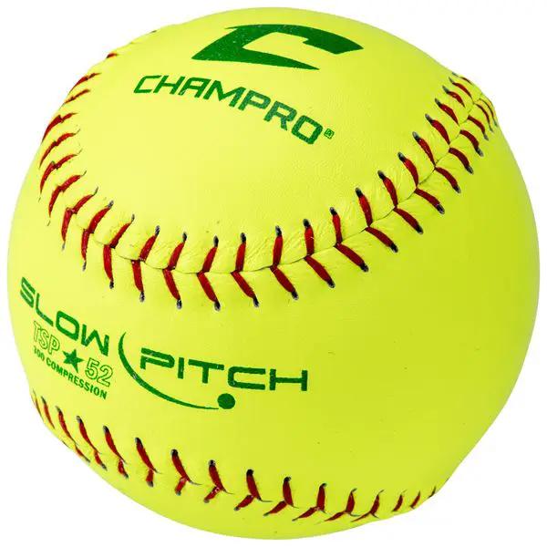 Champro-TSP-52-ASA-12-Inch-Leather-Slowpitch-Softball-CSB20Y-Optic-Yellow-Front-View