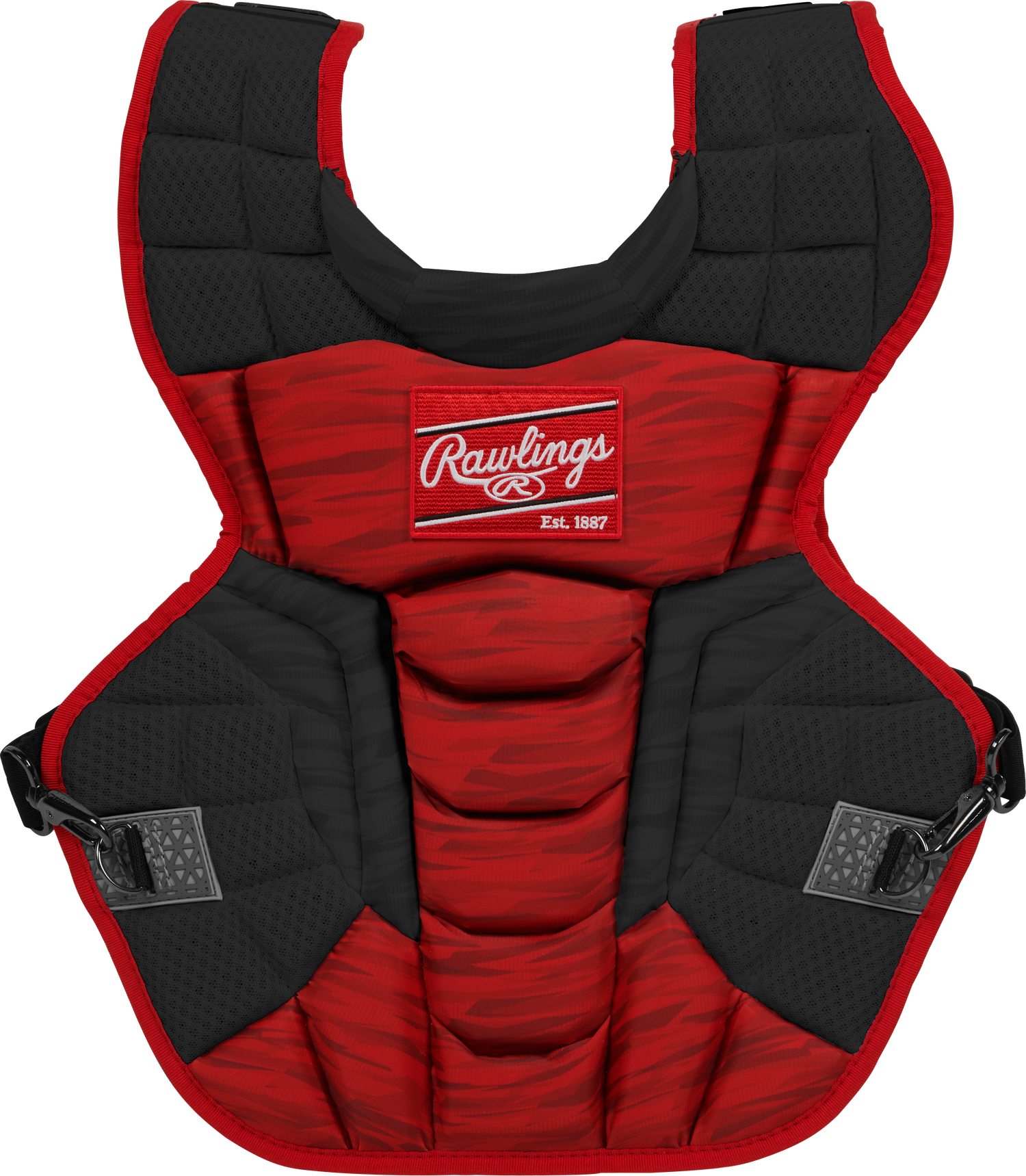 Rawlings-VELO-2.0-CPV2N-Adult-17-Inch-Catchers-Chest-Protector-Black-Scarlet-Front-View