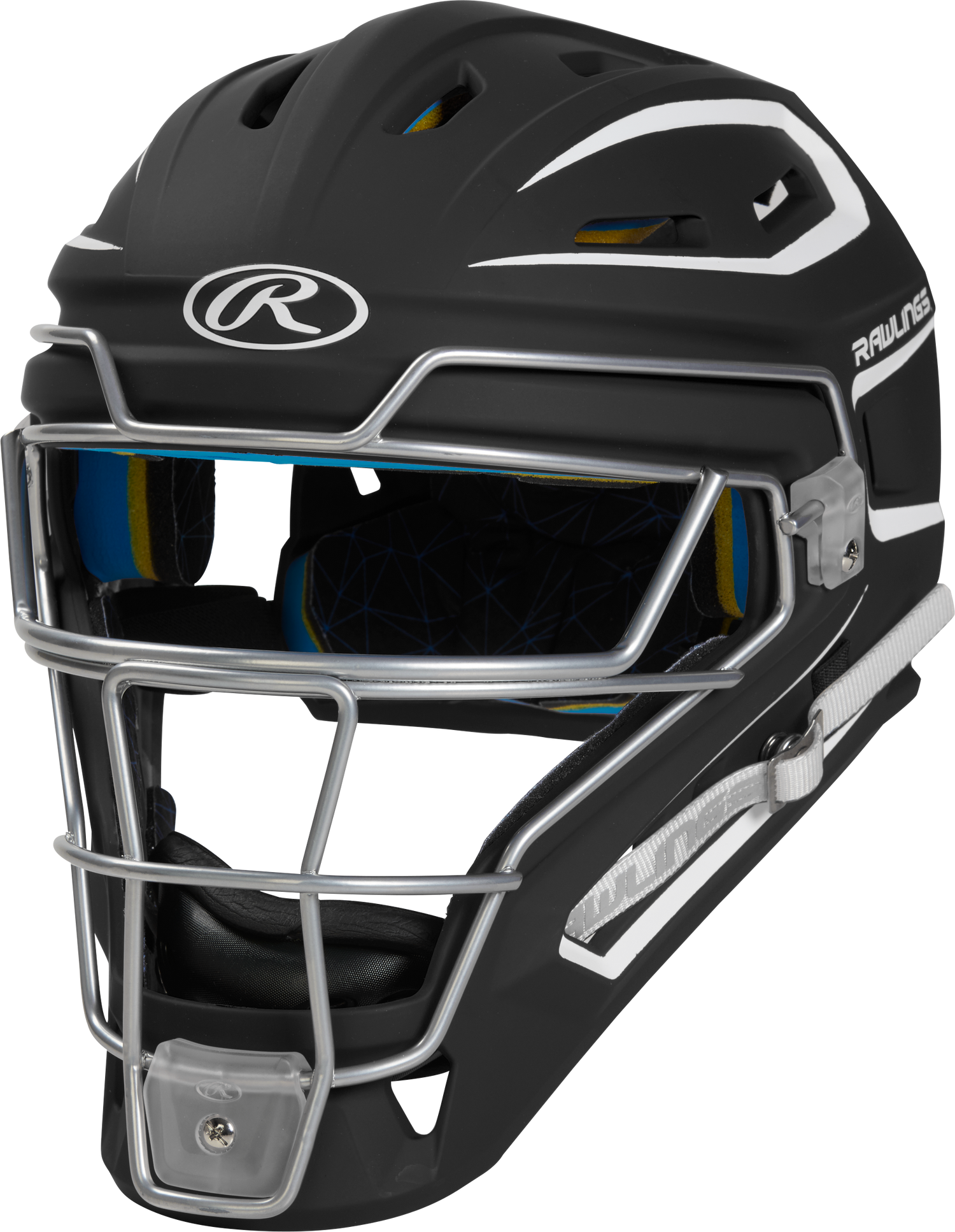 Rawlings-Mach-Matte-2-Tone-CHMCHS-Senior-Hockey-Style-Catchers-Helmet-Black-White-Front-View