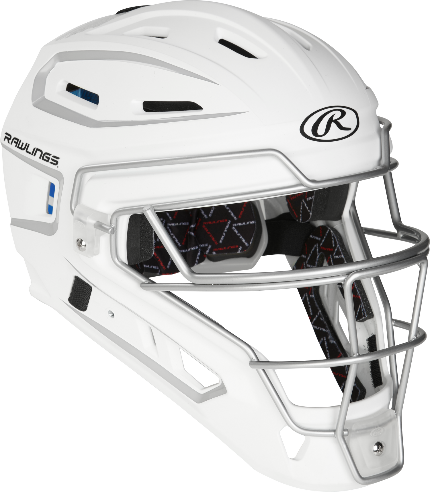 Rawlings-VELO-2.0-CHV27S-Matte-Senior-Catchers-Helmet-White-Silver-Front-View