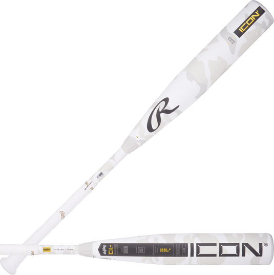 2025 Rawlings Icon -10 USSSA Baseball Bat RUT5I10 in white camo design.