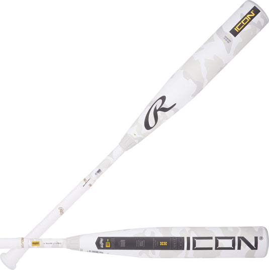 2025 Rawlings Icon -8 USSSA Baseball Bat RUT5I8 in white camo design.