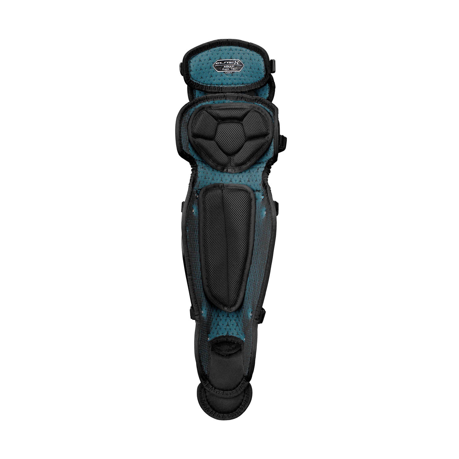 Easton-Elite-X-ELXLGY-Youth-14-Inch-Catchers-Leg-Guards-Black-Front-View