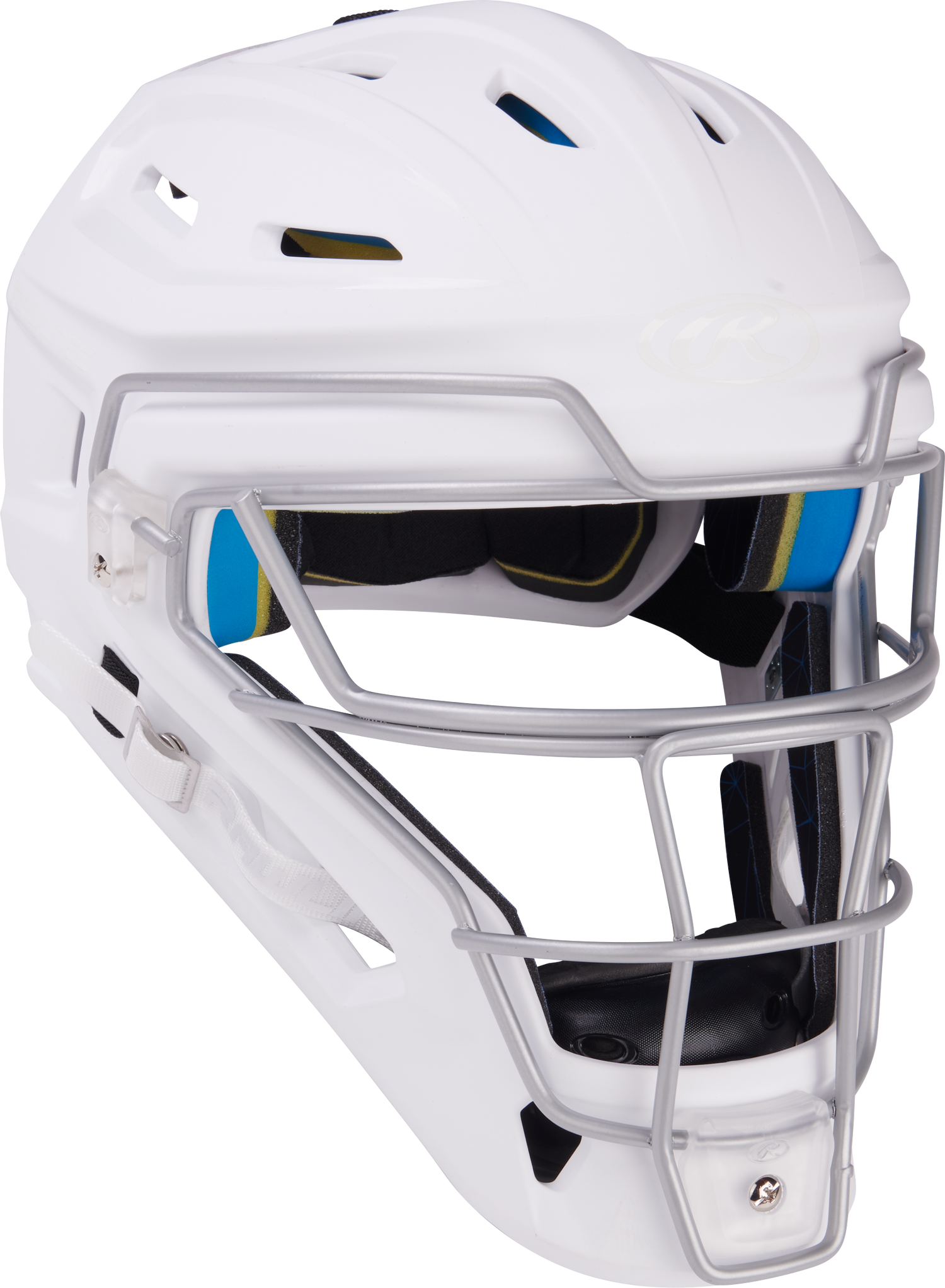 Rawlings-Mach-Matte-2-Tone-CHMCHS-Senior-Hockey-Style-Catchers-Helmet-White-White-Front-View