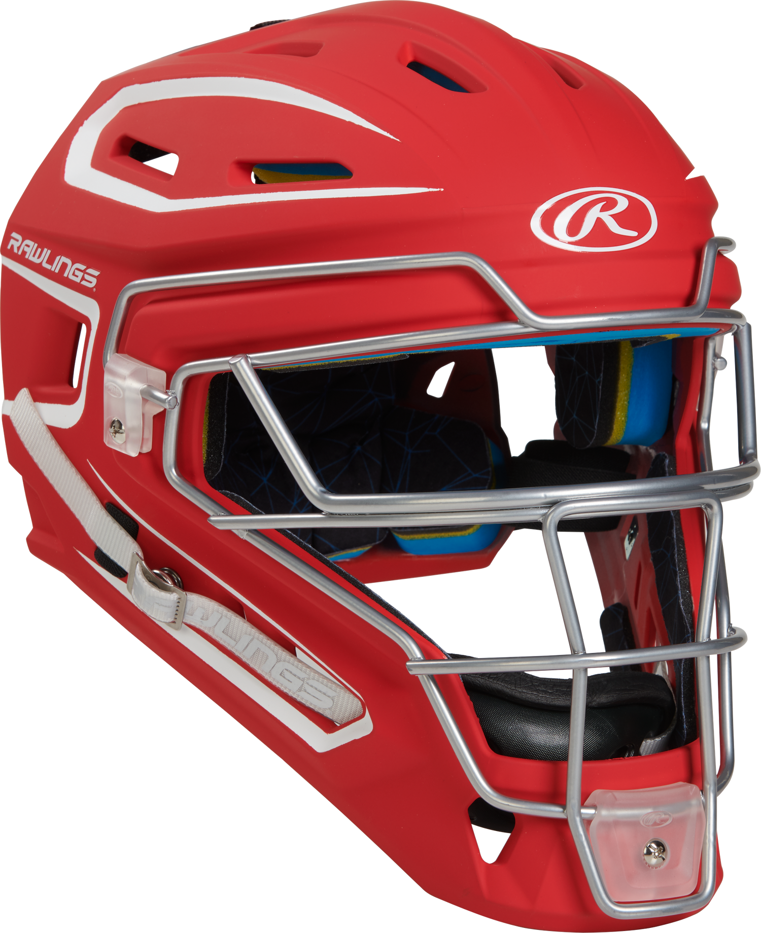 Rawlings-Mach-Matte-2-Tone-CHMCHS-Senior-Hockey-Style-Catchers-Helmet-Scarlet-White-Front-View