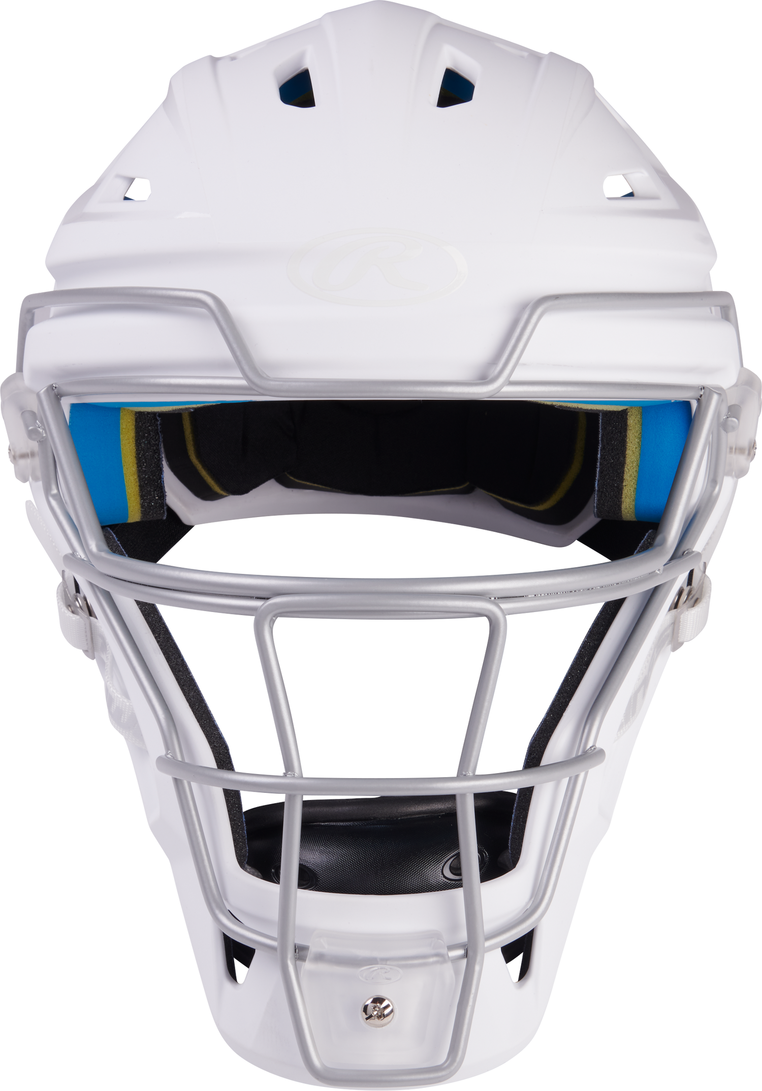 Rawlings-Mach-Matte-2-Tone-CHMCHS-Senior-Hockey-Style-Catchers-Helmet-White-White-Front-View