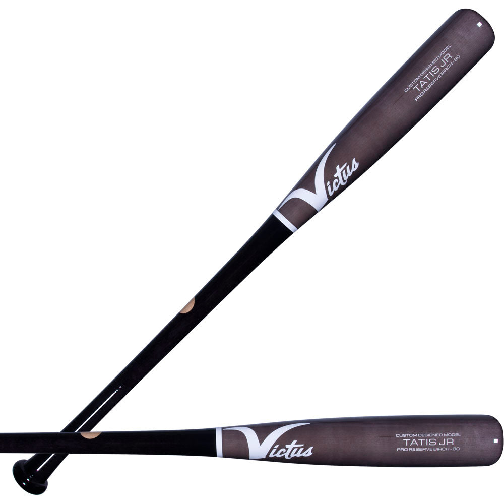 Victus Tatis Jr Youth Pro Reserve Birch Wood Baseball Bat - Black and Gray, featuring the Victus logo and Tatis Jr custom model design.