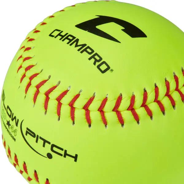 Champro-TSP-44-ASA-12-Inch-Leather-Slowpitch-Softball-CSB10Y-Optic-Yellow-Front-View
