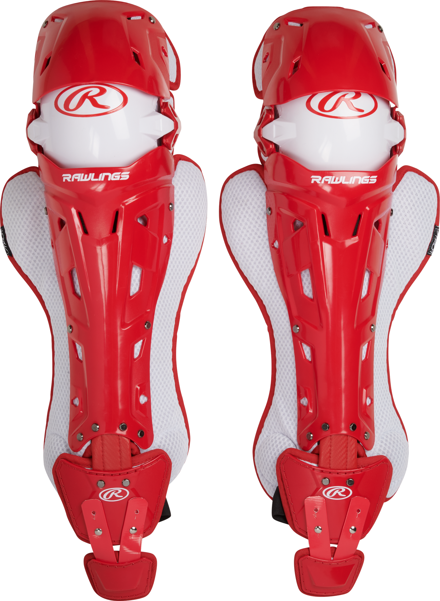 Rawlings-Mach-MCHLGI-Intermediate-Catchers-Leg-Guards-Scarlet-Front-View
