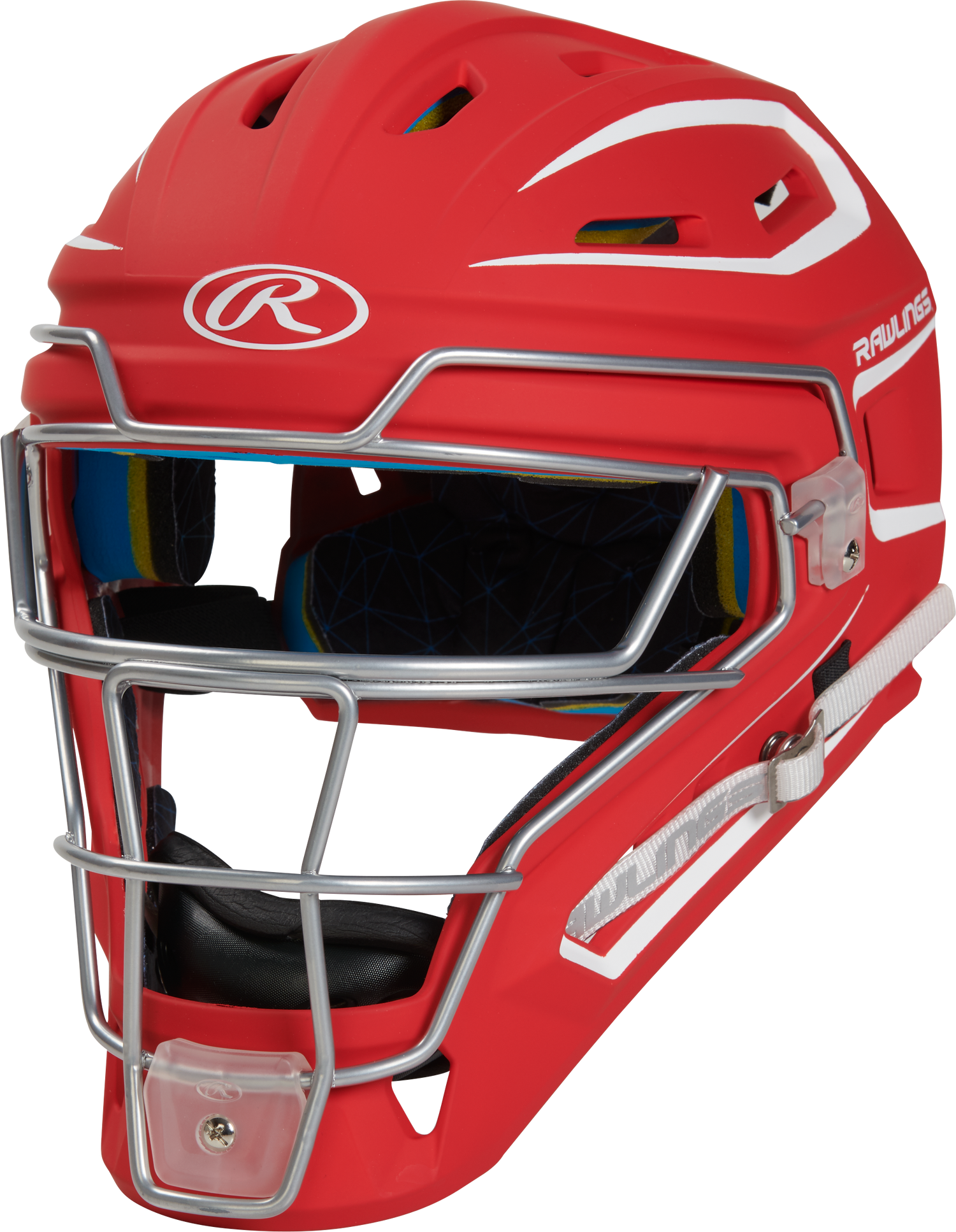 Rawlings-Mach-Matte-2-Tone-CHMCHS-Senior-Hockey-Style-Catchers-Helmet-Scarlet-White-Front-View