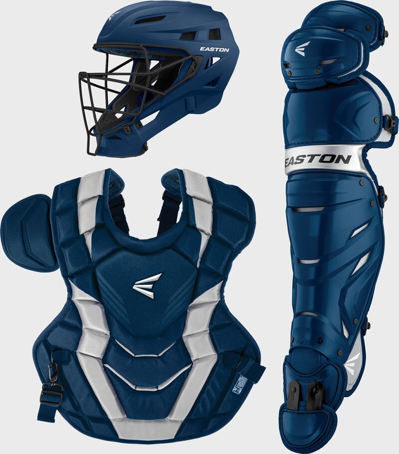 Easton-Elite-X-ELXKITA-Adult-Catchers-Box-Set-Helmet-Chest-Protector-Leg-Guards-Navy-Front-View