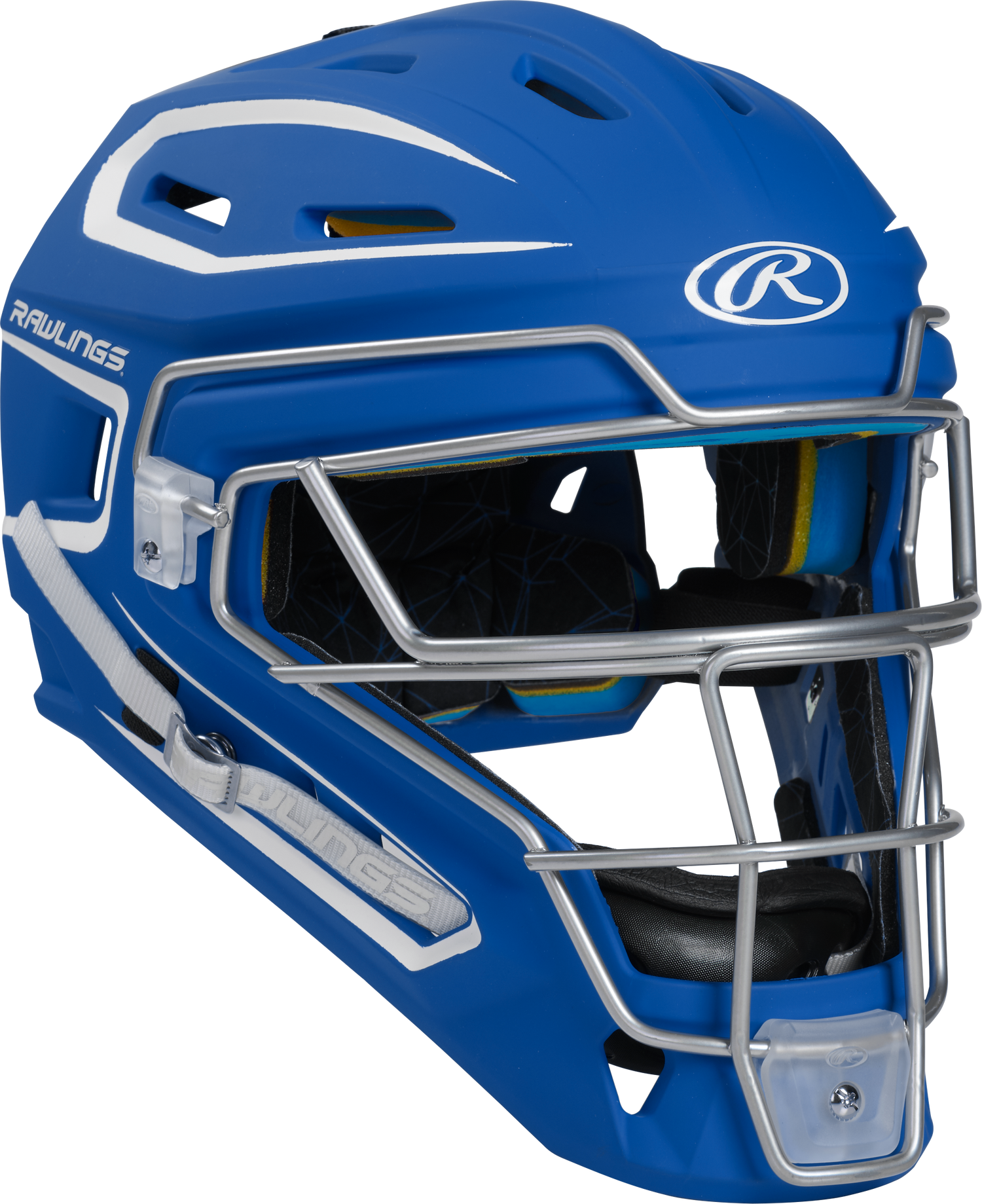 Rawlings-Mach-Matte-2-Tone-CHMCHJ-Junior-Hockey-Style-Catchers-Helmet-Royal-White-Front-View