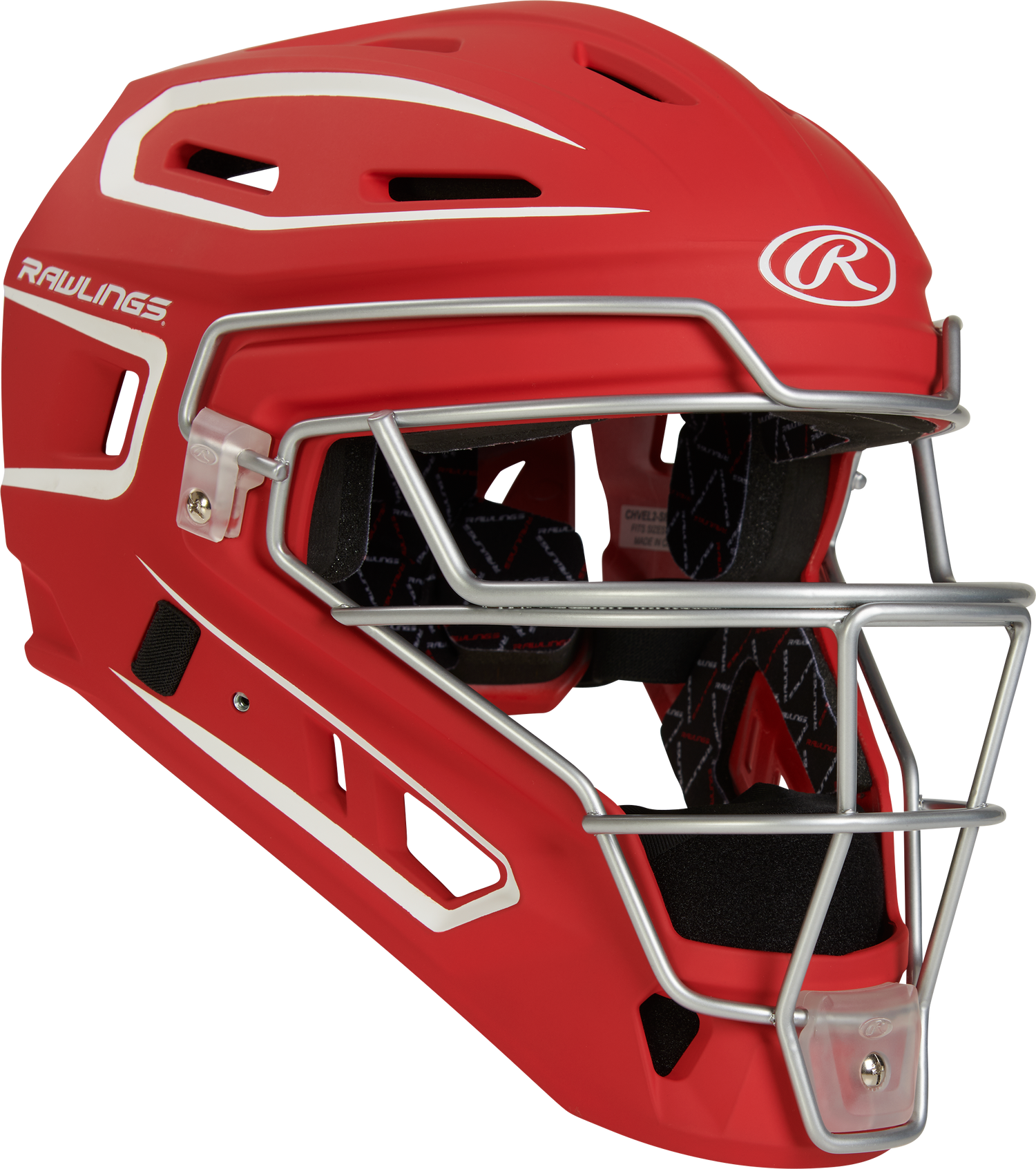 Rawlings-VELO-2.0-CHV27J-Matte-Junior-Catchers-Helmet-Scarlet-White-Front-View