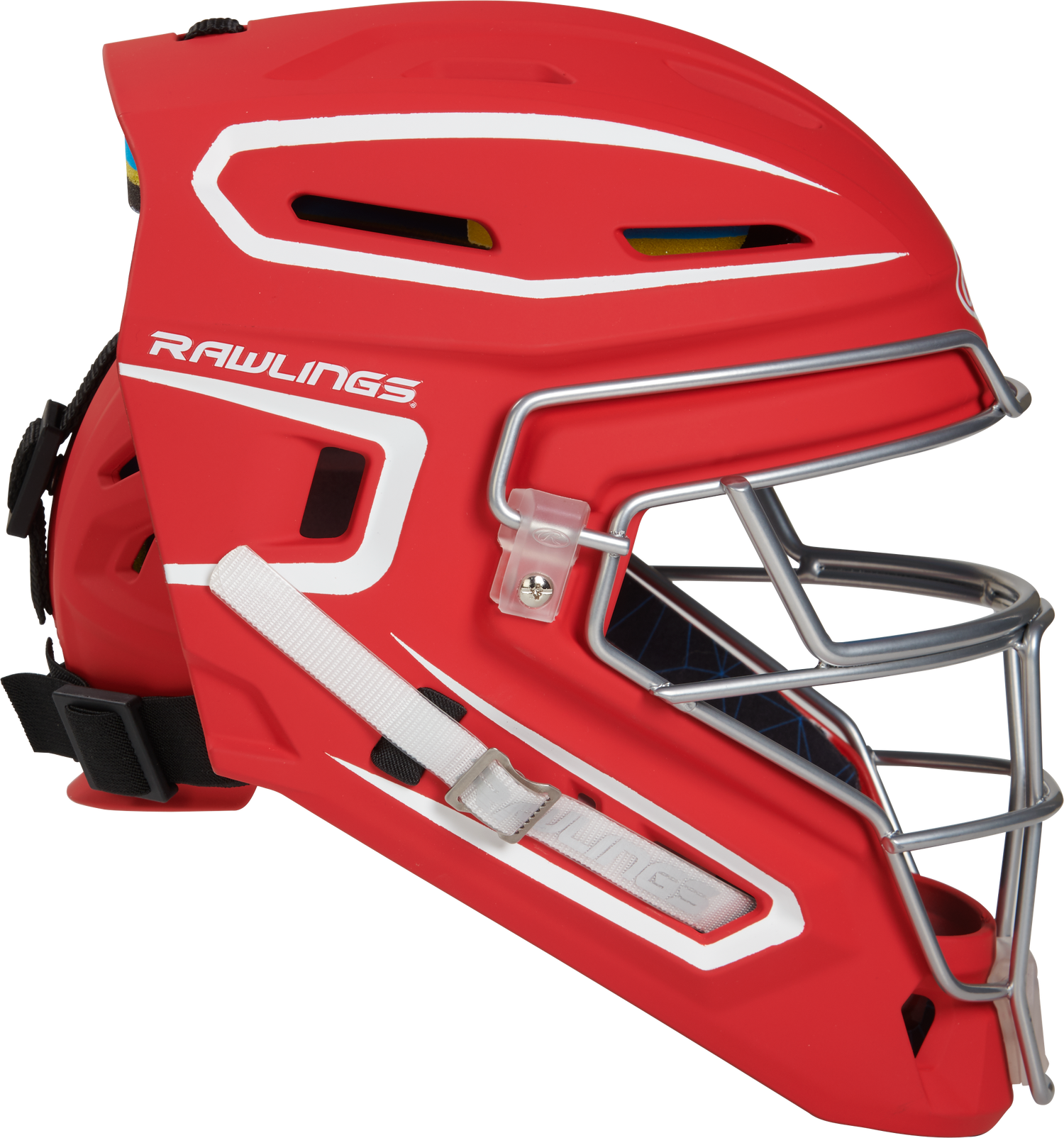 Rawlings-Mach-Matte-2-Tone-CHMCHS-Senior-Hockey-Style-Catchers-Helmet-Scarlet-White-Front-View