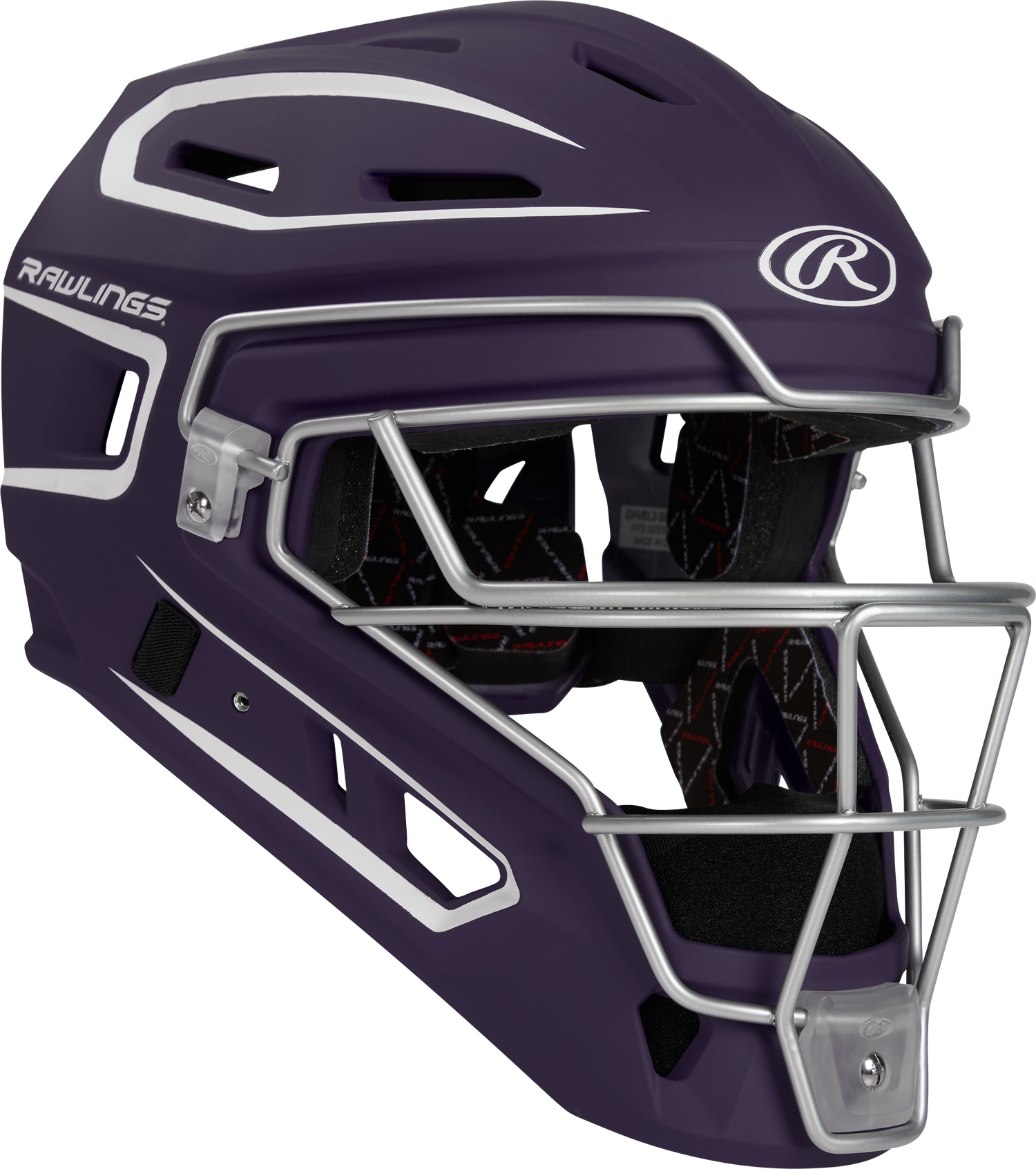 Rawlings-VELO-2.0-CHV27J-Matte-Junior-Catchers-Helmet-Purple-White-Front-View